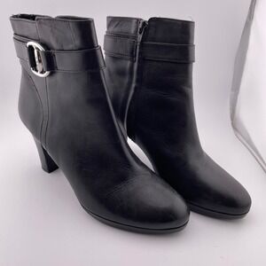 Lauren Ralph Lauren Mandy Leather‎ Ankle Boots Heel Buckle Black 8.5B